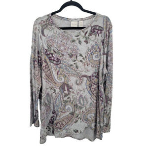 Zenergy By Chico's Floral Paisley Print Sweater Womens Large 2 Gray Long Sleeve